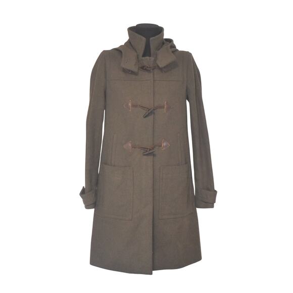 J Crew Olive Green Toggle Melton Wool Coat with Hood Size 2 - Picture 1 of 8